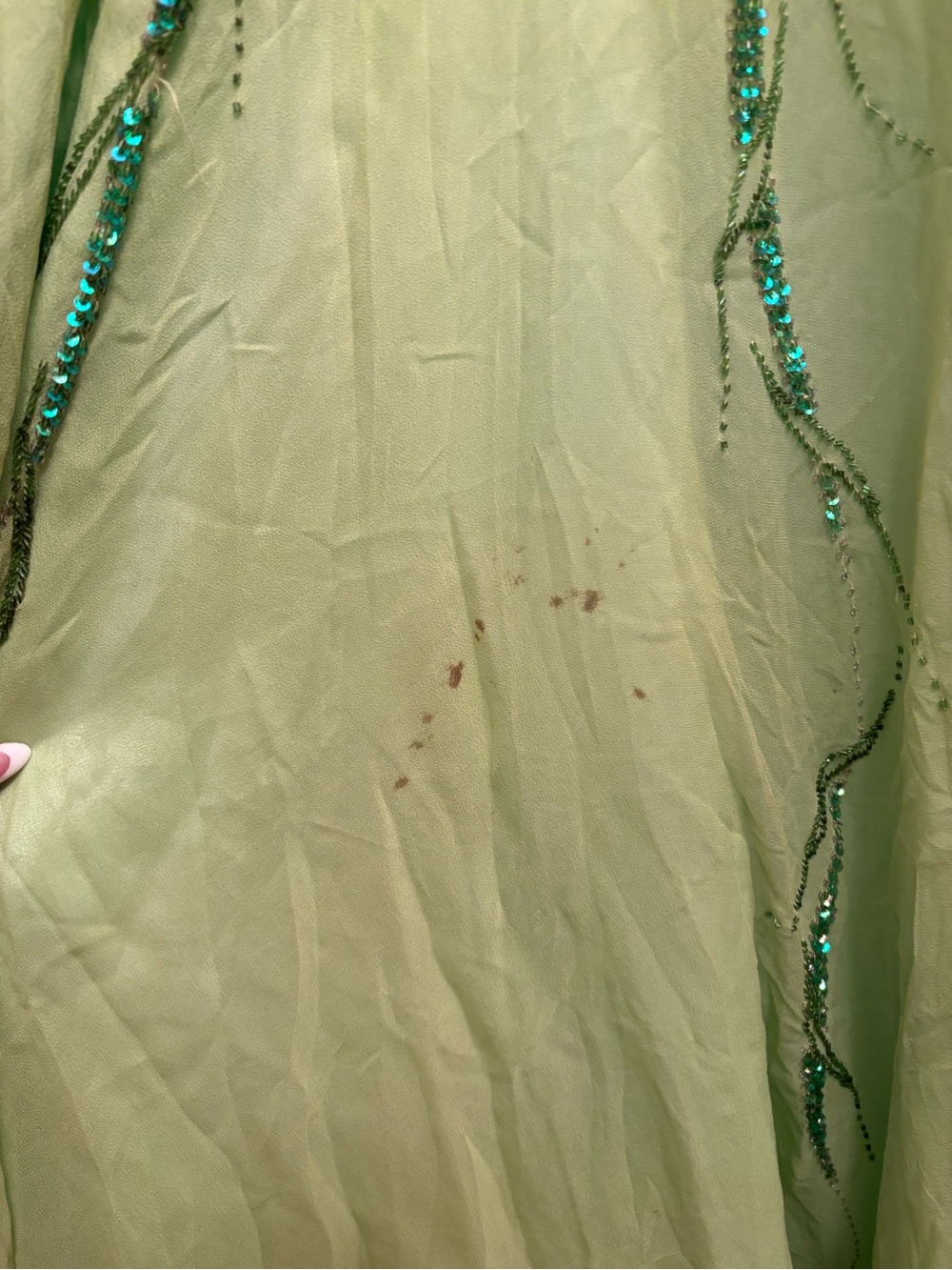 Silk Fairy Lime Green Beaded Maxi Dress with Floral Accents - Picture 8 of 15